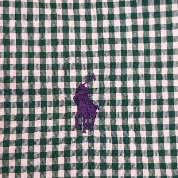 Polo Ralph Lauren Men's M Button Down Shirt Green Gingham Slim Fit Long Sleeve - Picture 3 of 8